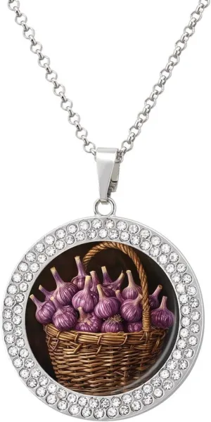 Garlic in Flower Basket Multicolored Alloy Diamond Choker Necklace Round Patterned Pendants Necklace Fashion Jewelry Gift for Her Mom And Wife
