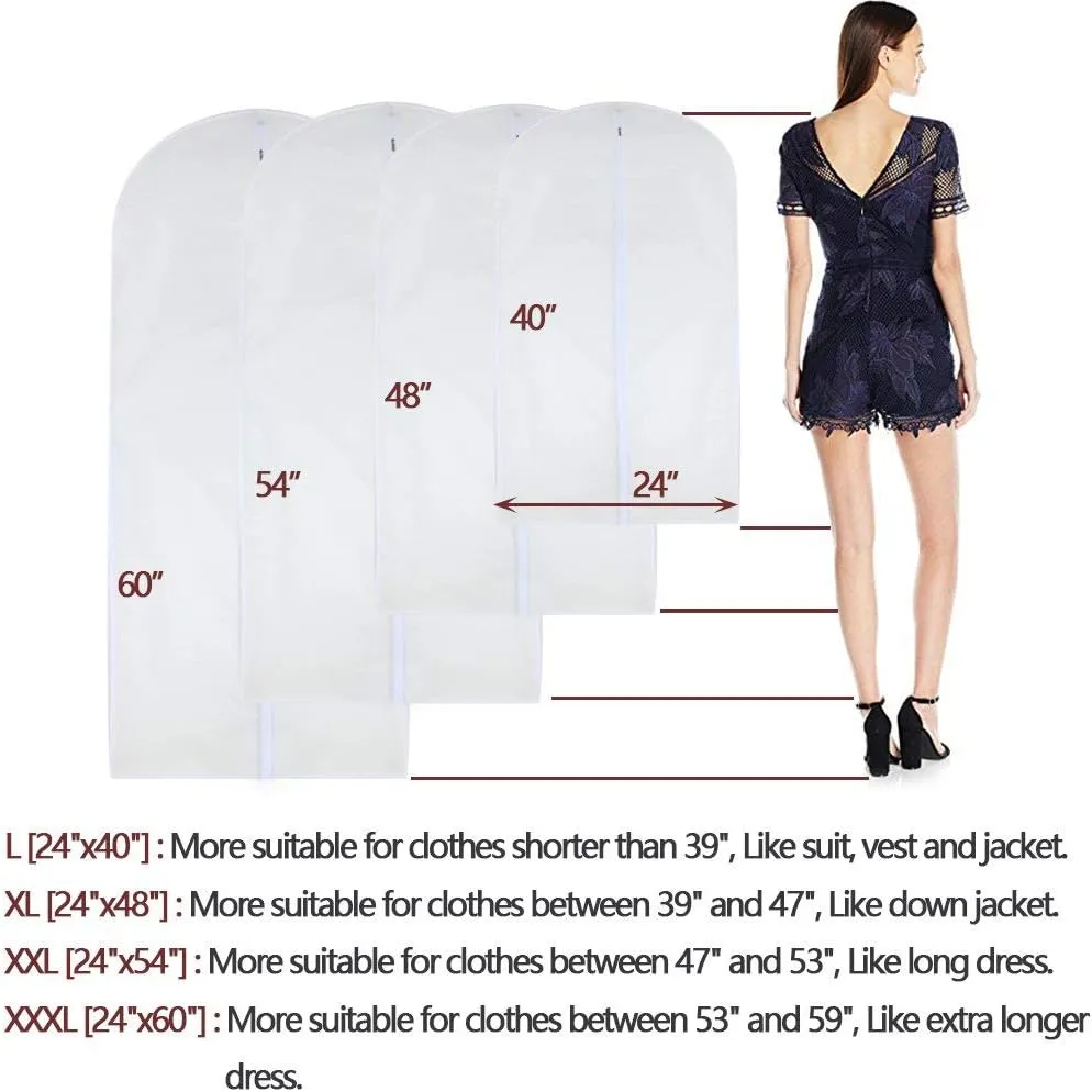 Garment Bag Clear for Long Dress 24'' x 60'' Zippered Garment Bags for Hanging Clothes White Breathable Full Zipper Dust Cover for Clothes Storage Closet Pack Of 6