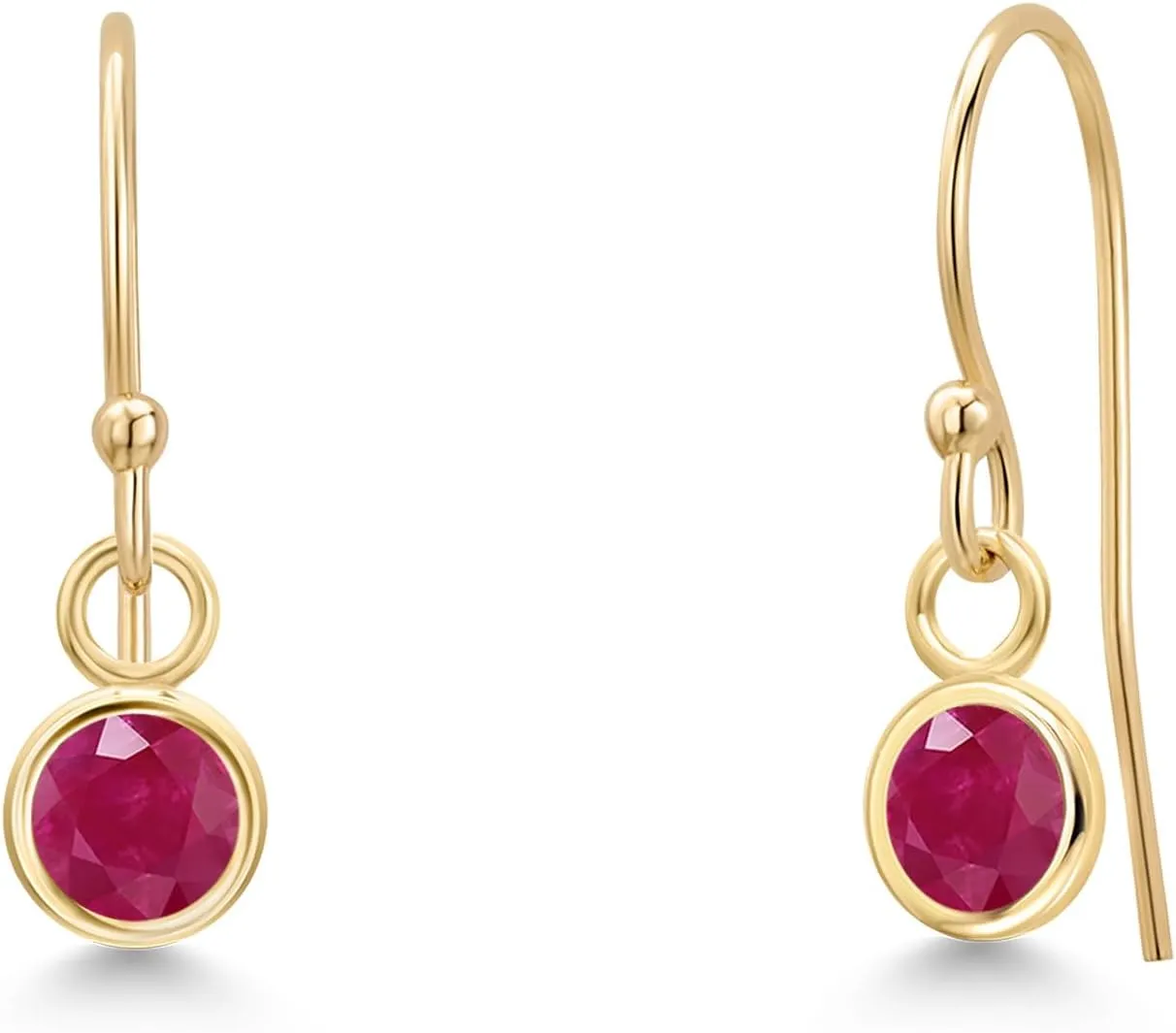 Gem Stone King 14K Yellow Gold Red Ruby Dangle Earrings for Women | 0.70 Cttw | Gemstone July Birthstone | Round 4MM