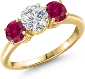 Gem Stone King 1.94 Ct G/H Lab Grown Diamond Red Created Ruby 18K Yellow Gold Plated Silver Ring