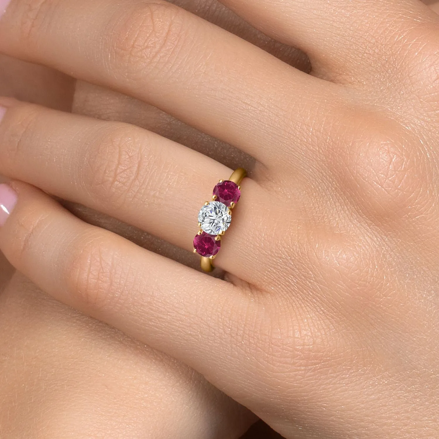 Gem Stone King 1.94 Ct G/H Lab Grown Diamond Red Created Ruby 18K Yellow Gold Plated Silver Ring