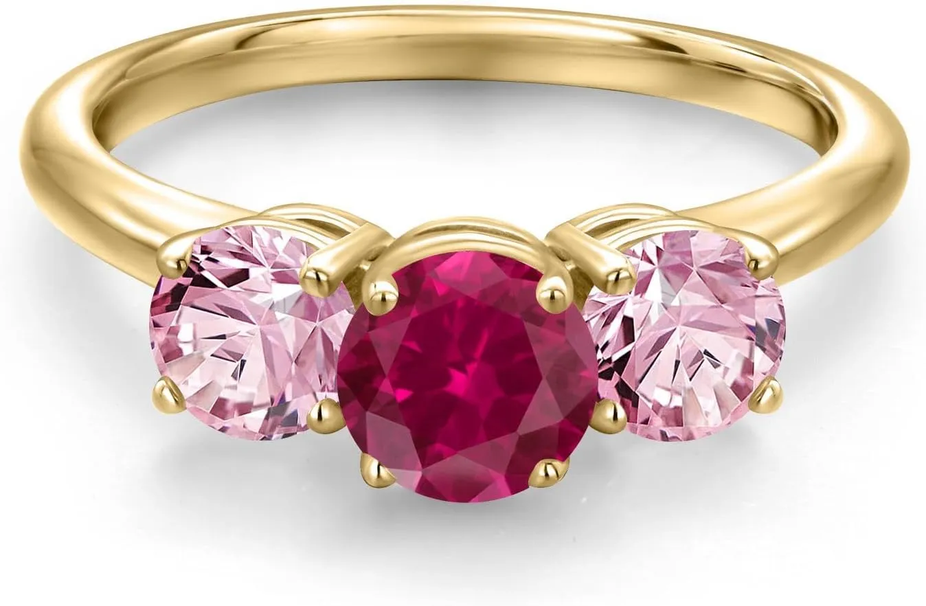 Gem Stone King 2.00 Ct Red Created Ruby Pink Lab Grown Diamond 18K Yellow Gold Plated Silver Ring