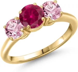 Gem Stone King 2.00 Ct Red Created Ruby Pink Lab Grown Diamond 18K Yellow Gold Plated Silver Ring