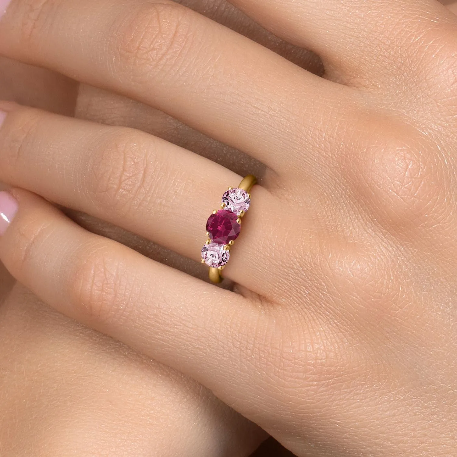 Gem Stone King 2.00 Ct Red Created Ruby Pink Lab Grown Diamond 18K Yellow Gold Plated Silver Ring
