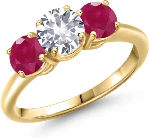 Gem Stone King 2.10 Ct Round White Created Sapphire Red Ruby 18K Yellow Gold Plated Silver Ring