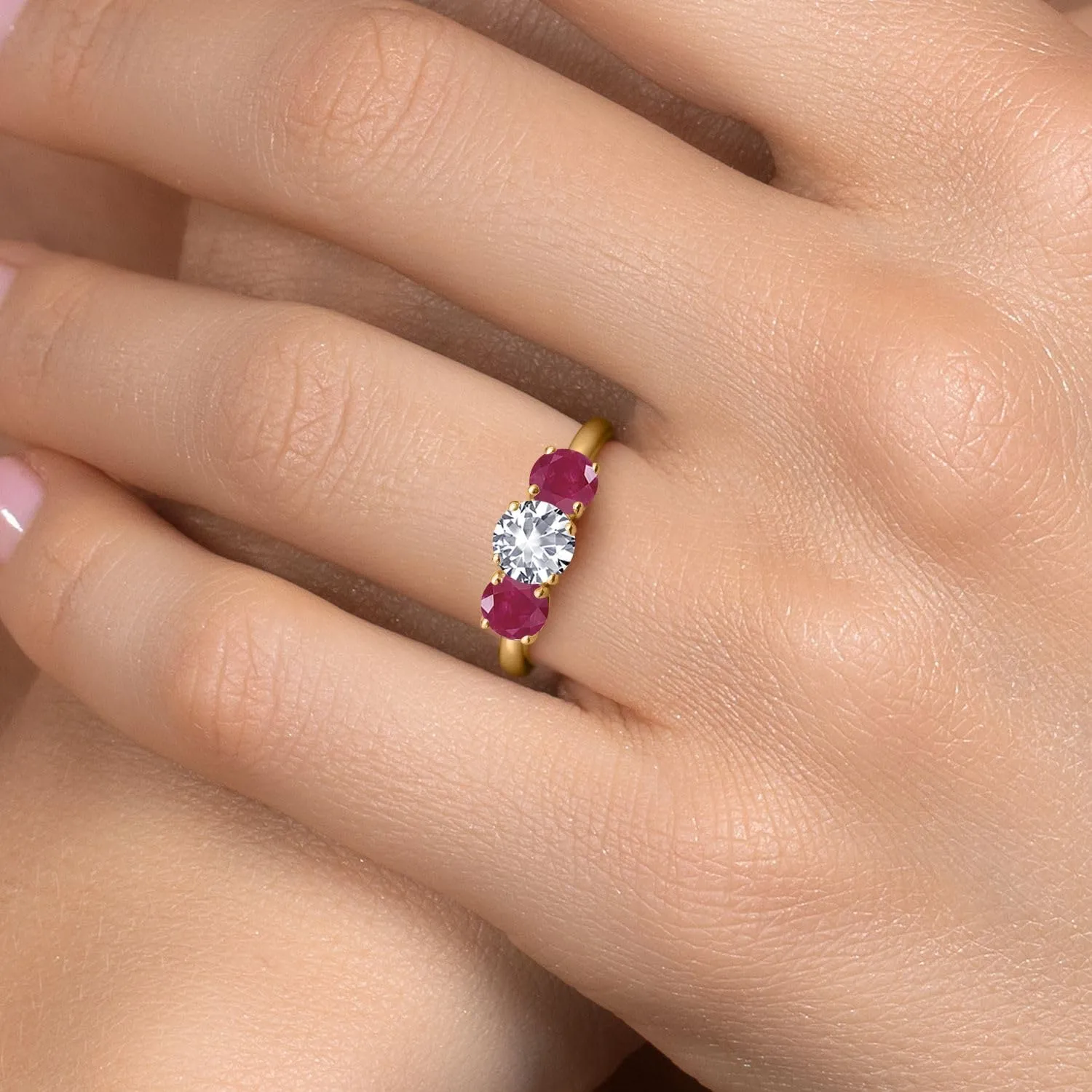 Gem Stone King 2.10 Ct Round White Created Sapphire Red Ruby 18K Yellow Gold Plated Silver Ring