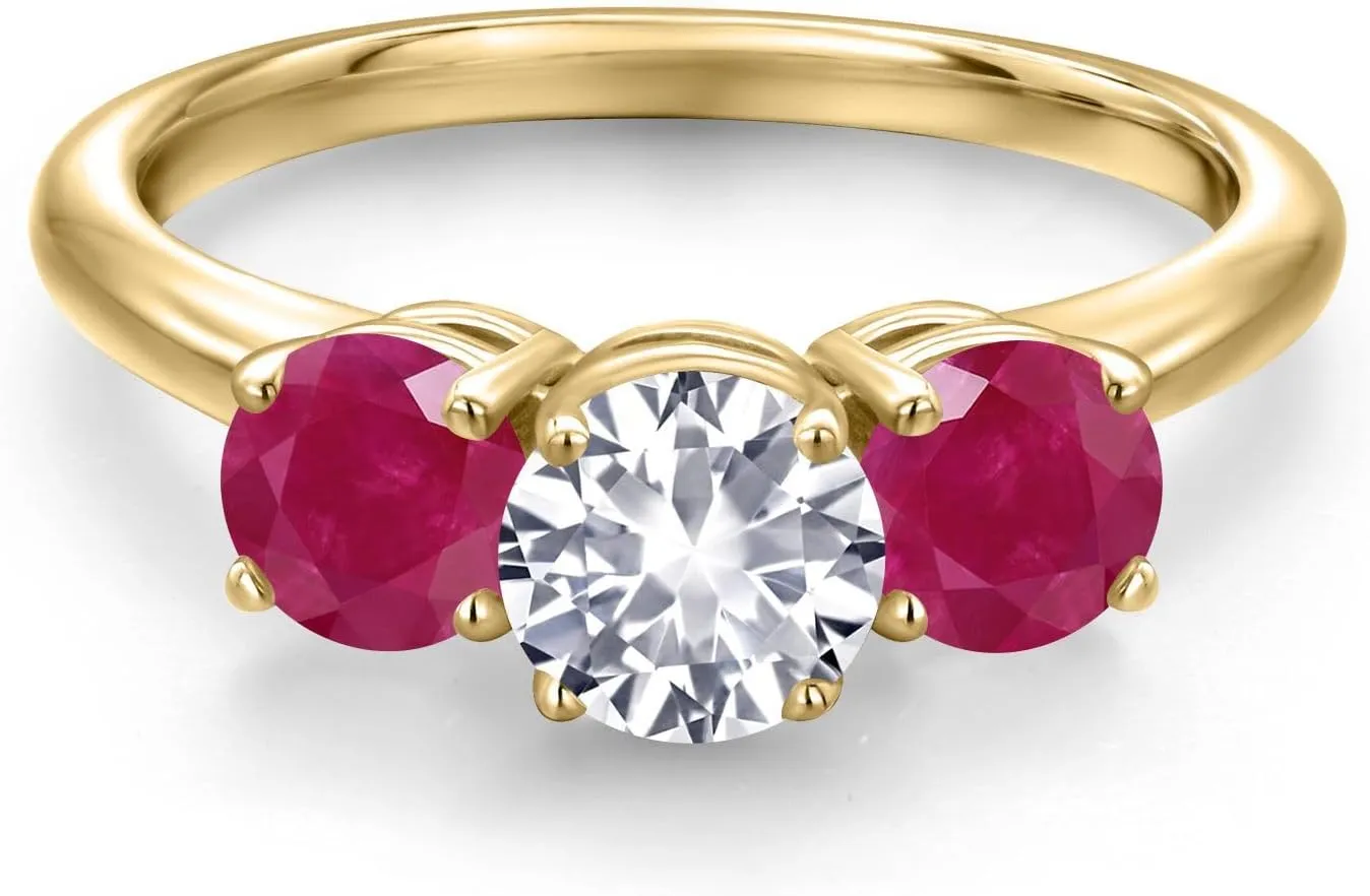 Gem Stone King 2.10 Ct Round White Created Sapphire Red Ruby 18K Yellow Gold Plated Silver Ring