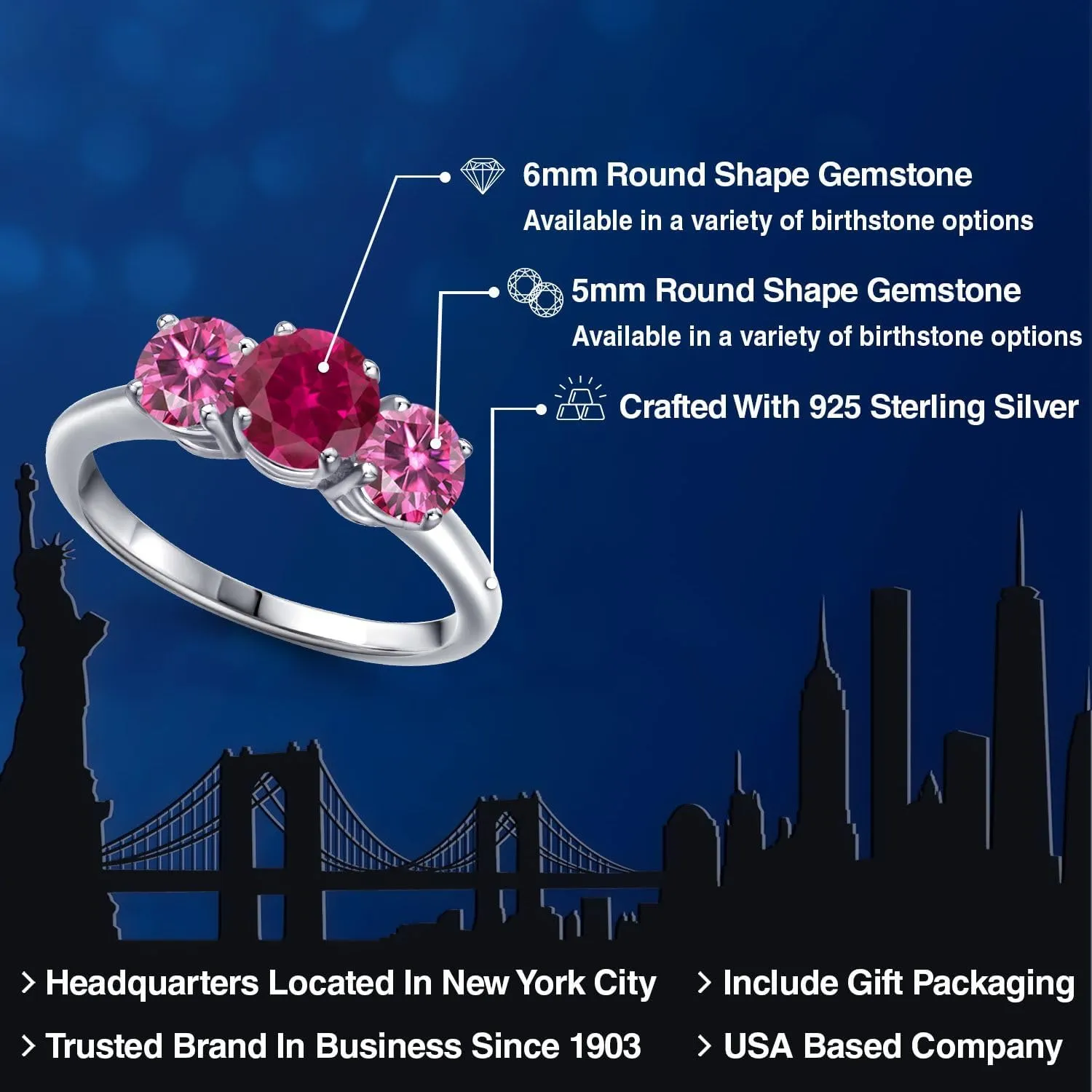 Gem Stone King 925 Sterling Silver Ring Round Red Created Ruby and Vivid Pink Moissanite (2.00 Cttw)