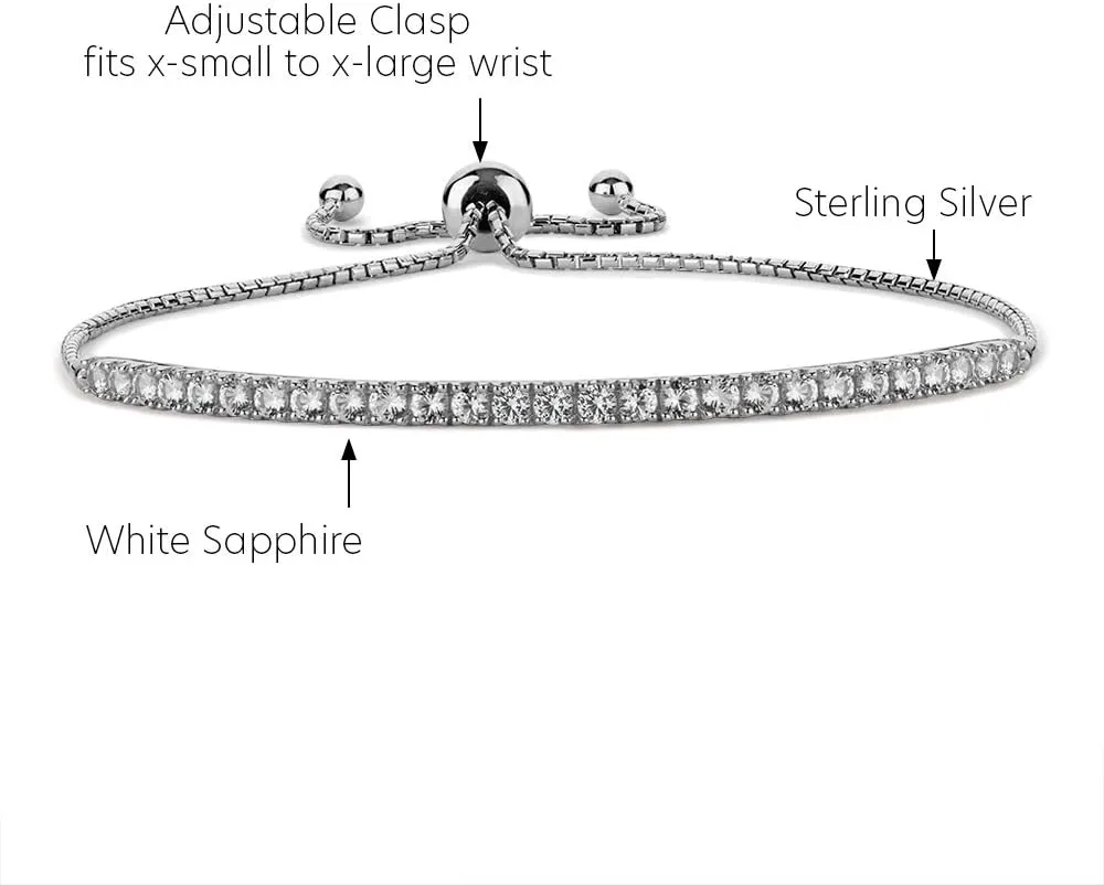 Gemstone and Lab-Created White Sapphire Adjustable Bolo Bracelet, Sterling Silver, Easy-On Easy-Off (6, 7 and 8 inch Wrist Size)