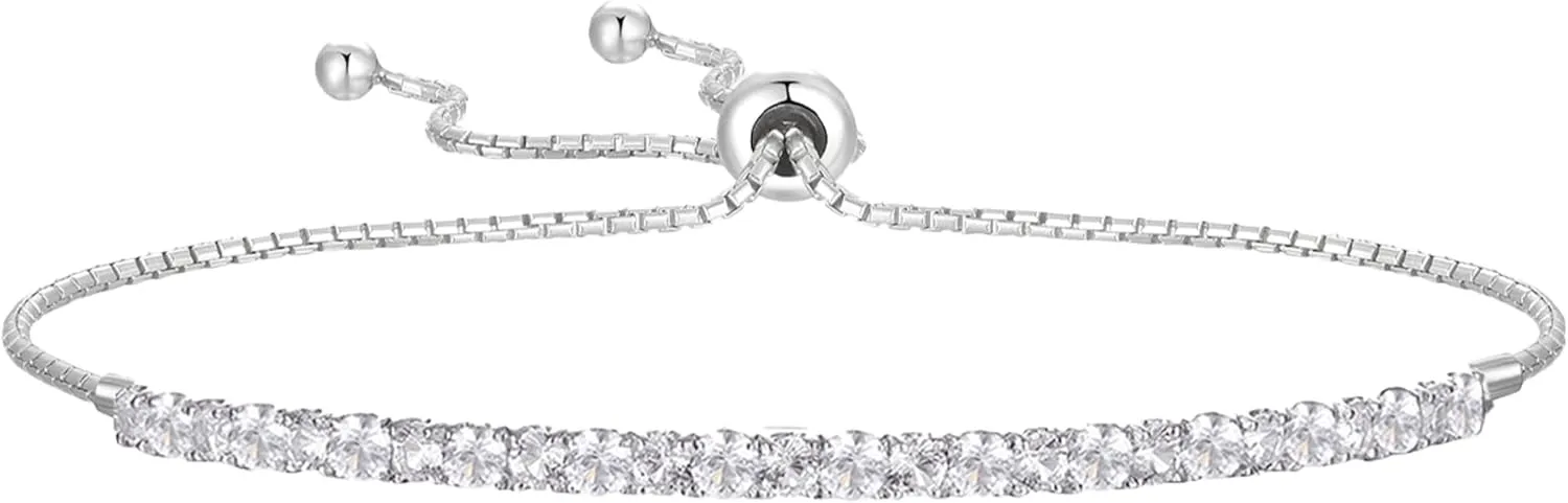 Gemstone and Lab-Created White Sapphire Adjustable Bolo Bracelet, Sterling Silver, Easy-On Easy-Off (6, 7 and 8 inch Wrist Size)