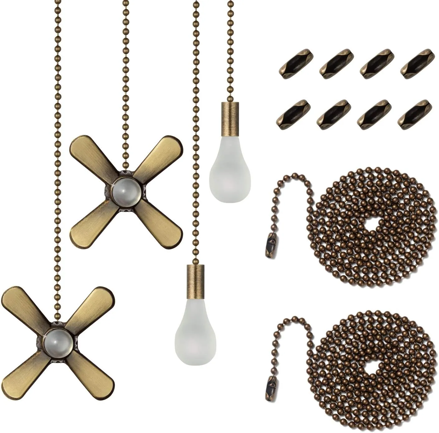 Generic ELFCAB Ceiling Fan Pull Chain Set, Including 4Pcs Beaded Ball Fan Pull Chain Pendant, Extra 8Pcs Pull Loop Connectors, 2Pcs 36 inches Fan Pull Chain Extension. (Antique Brass), 12inch