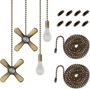 Generic ELFCAB Ceiling Fan Pull Chain Set, Including 4Pcs Beaded Ball Fan Pull Chain Pendant, Extra 8Pcs Pull Loop Connectors, 2Pcs 36 inches Fan Pull Chain Extension. (Antique Brass), 12inch