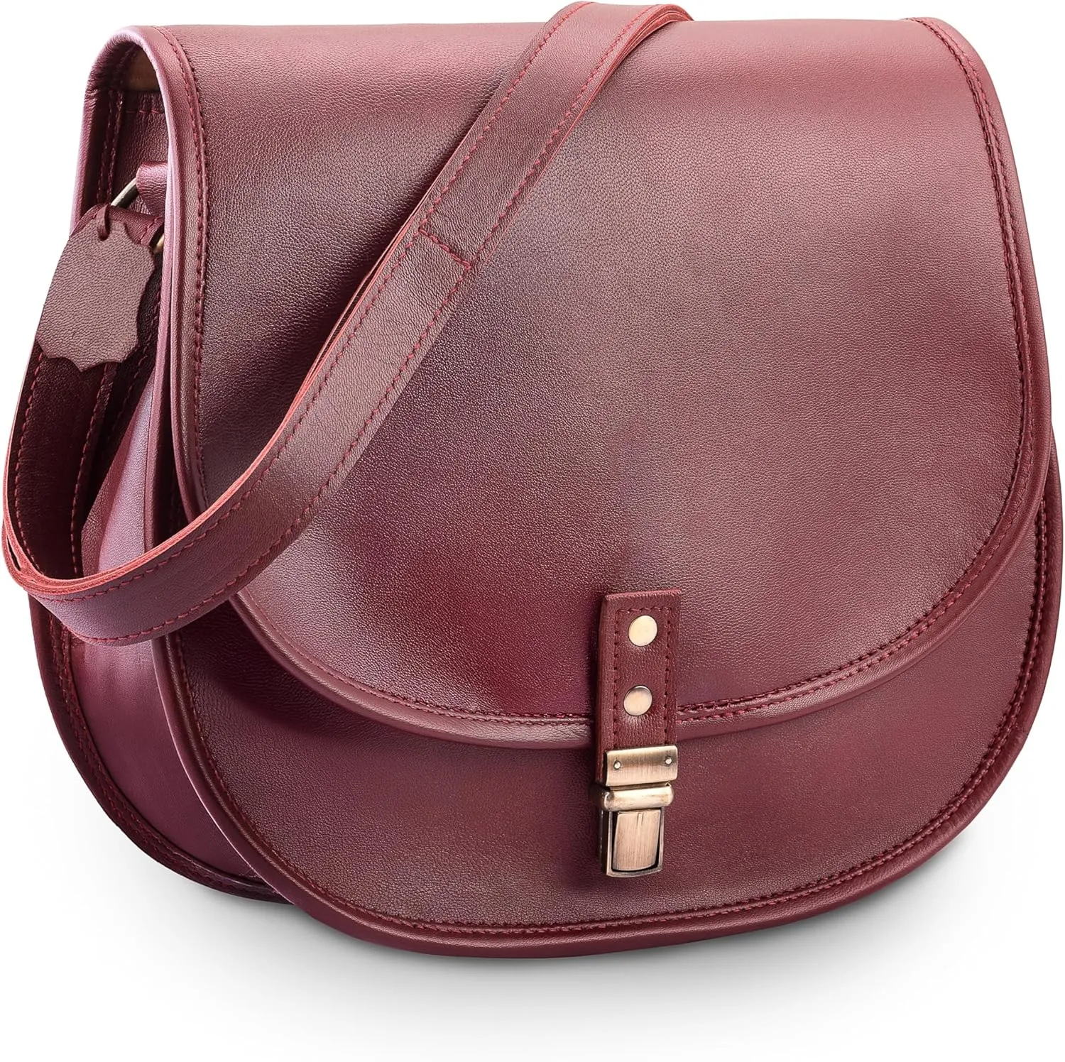 Genuine Leather Crossbody Bags for Women, Shoulder Satchel Saddle Bag Purses Women's Cross Body Sling Vintage Handbag, Burgundy