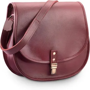 Genuine Leather Crossbody Bags for Women, Shoulder Satchel Saddle Bag Purses Women's Cross Body Sling Vintage Handbag, Burgundy