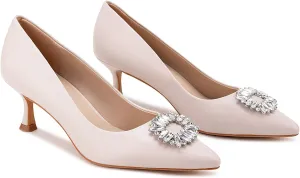 Genuine Leather Pumps Rhinestones Women Dressy Comfortable Shoes with Memory Foam Insole Womens Low Heel for Office Attire Dress Comfortable Footwear