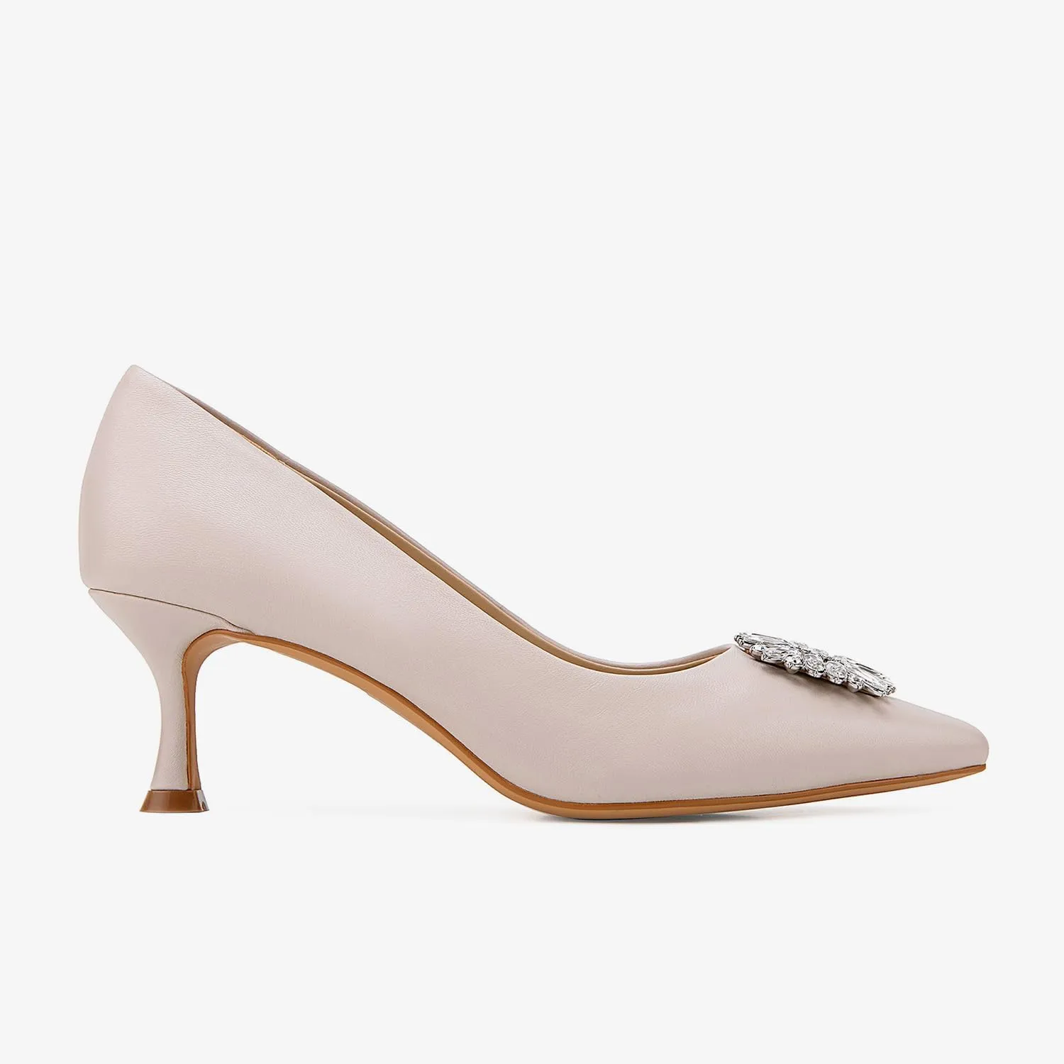 Genuine Leather Pumps Rhinestones Women Dressy Comfortable Shoes with Memory Foam Insole Womens Low Heel for Office Attire Dress Comfortable Footwear