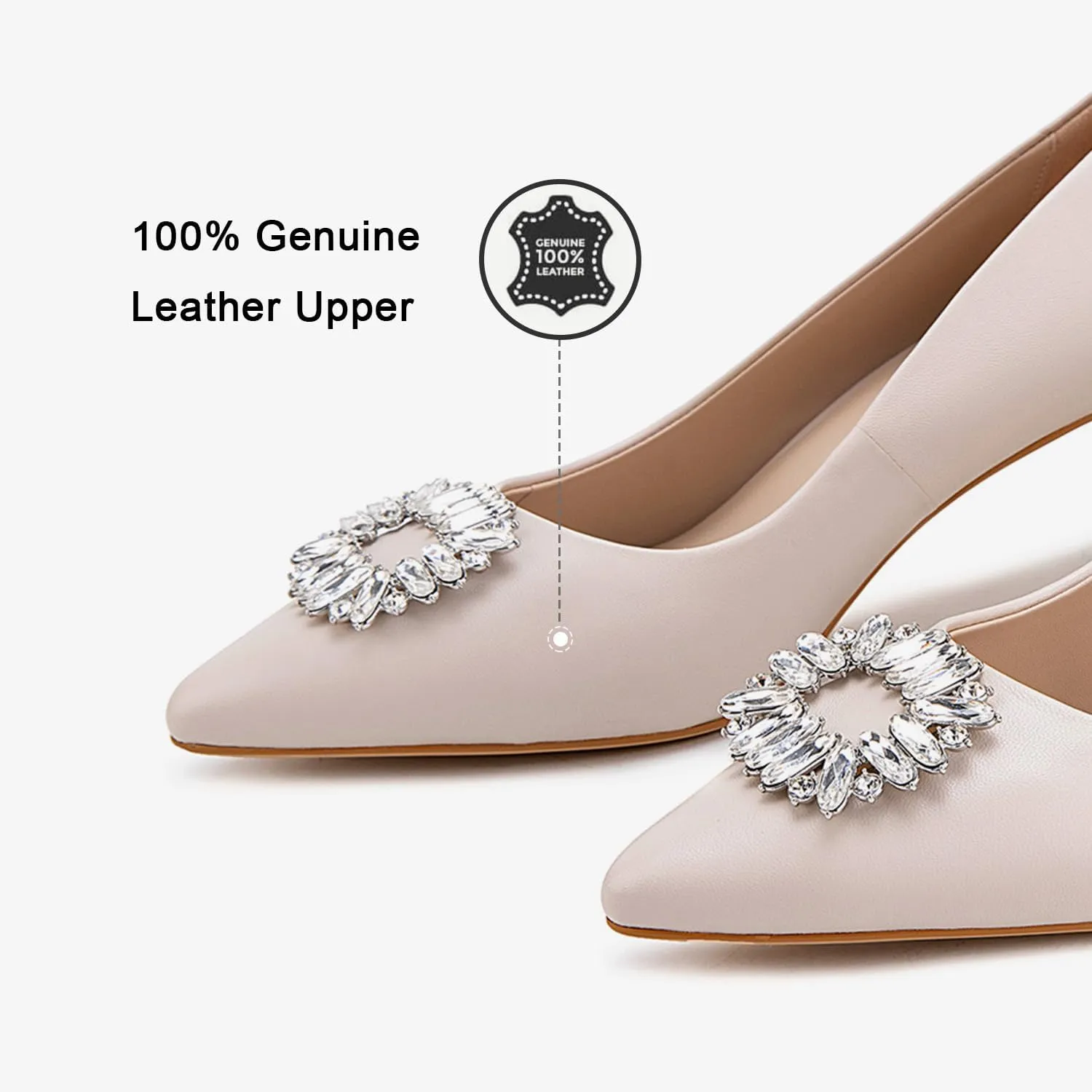 Genuine Leather Pumps Rhinestones Women Dressy Comfortable Shoes with Memory Foam Insole Womens Low Heel for Office Attire Dress Comfortable Footwear