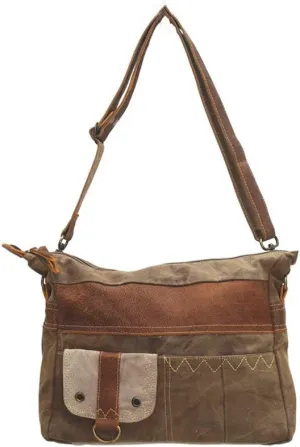 Genuine Upcycled Vintage Canvas Leather Trim Crossbody Bag