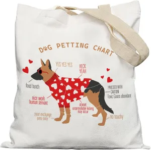 German Shepherd Gifts for Women, German Shepherd Dog Tote Bag, Black German Shepherd Gifts, Funny Dog Petting Chart Canvas Tote Bag for Women, Reusable Grocery Bags Shopping Bags
