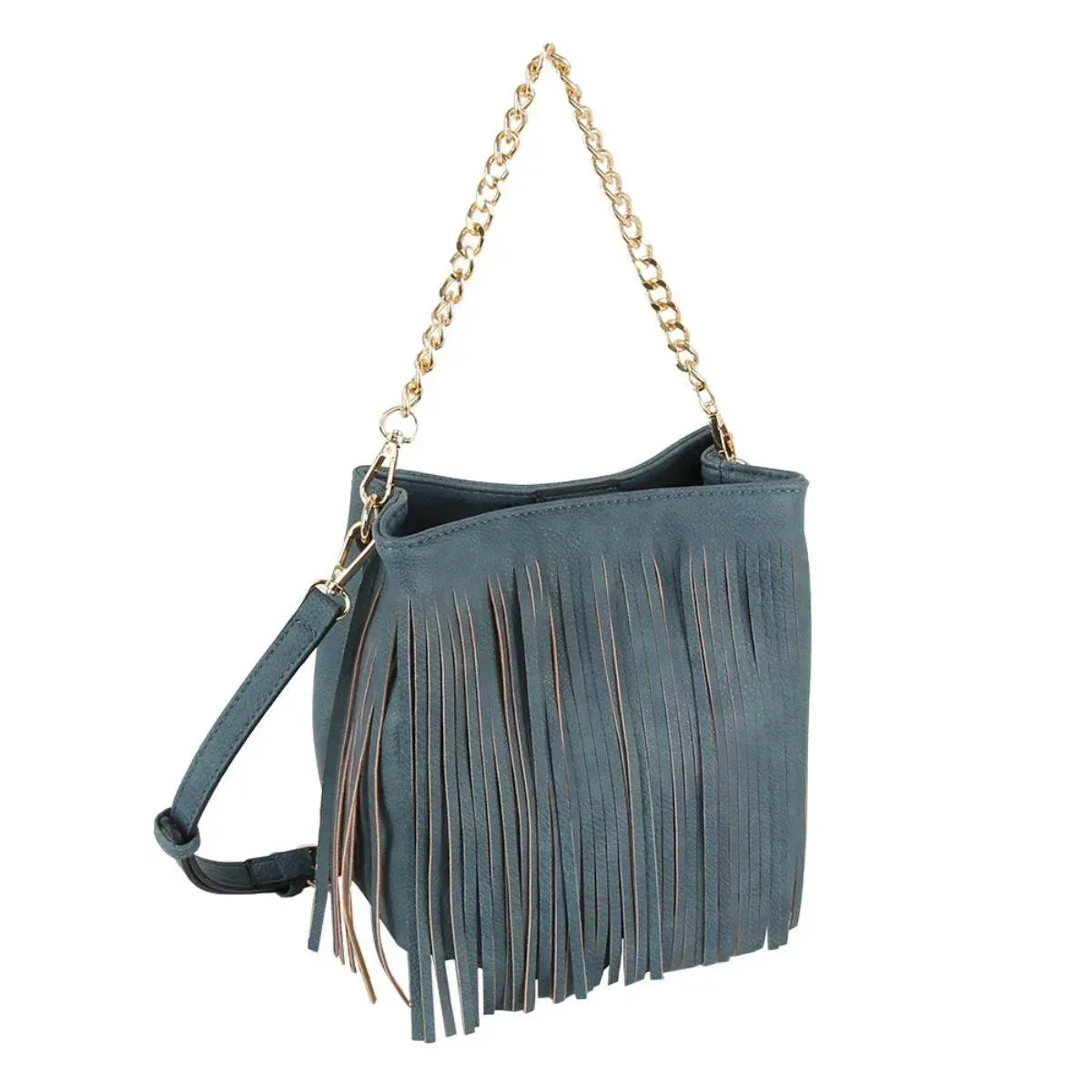 Get the Perfect Denim-blue Faux Leather Fringe Handbag for Women