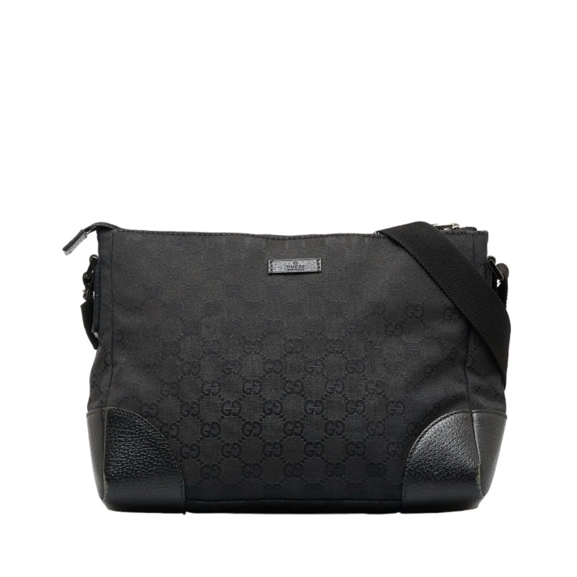 GG Bag Handcrafted Elegant Black Canvas 114273 GUCCI Leather Shoulder Women's
