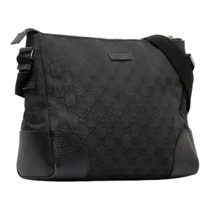 GG Bag Handcrafted Elegant Black Canvas 114273 GUCCI Leather Shoulder Women's