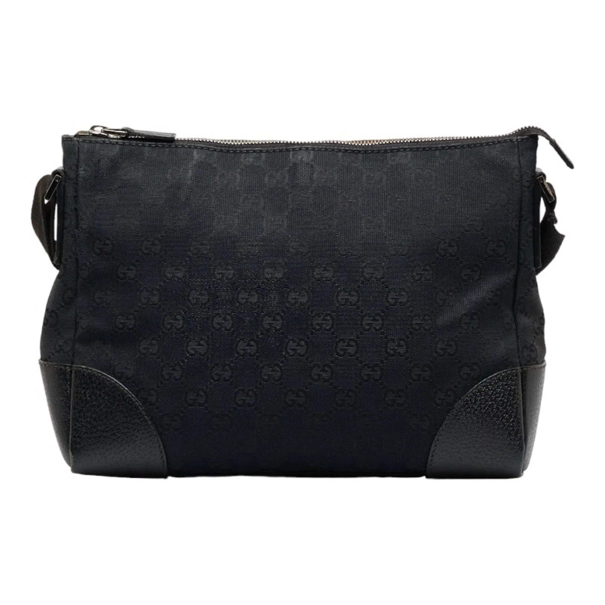 GG Bag Handcrafted Elegant Black Canvas 114273 GUCCI Leather Shoulder Women's