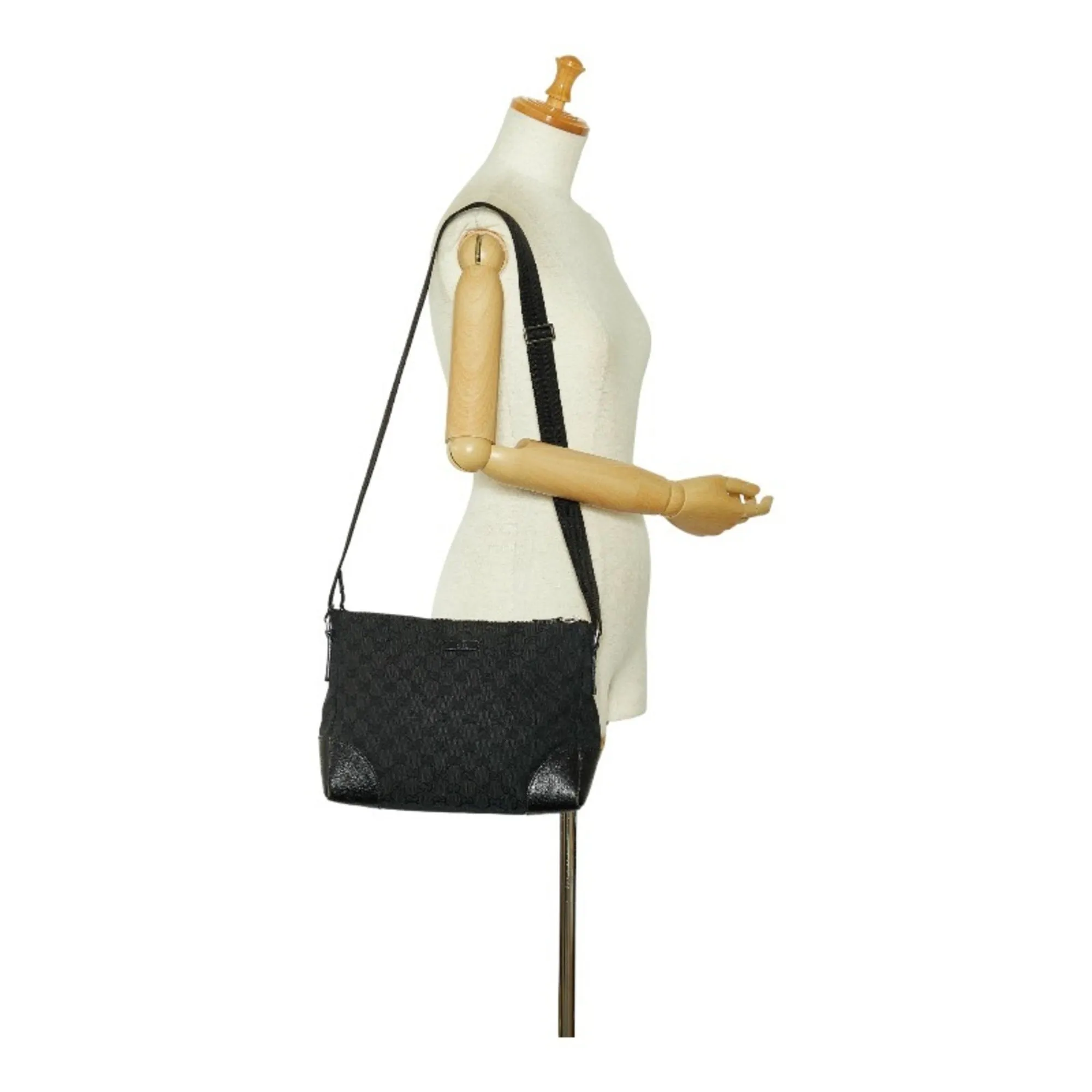 GG Bag Handcrafted Elegant Black Canvas 114273 GUCCI Leather Shoulder Women's