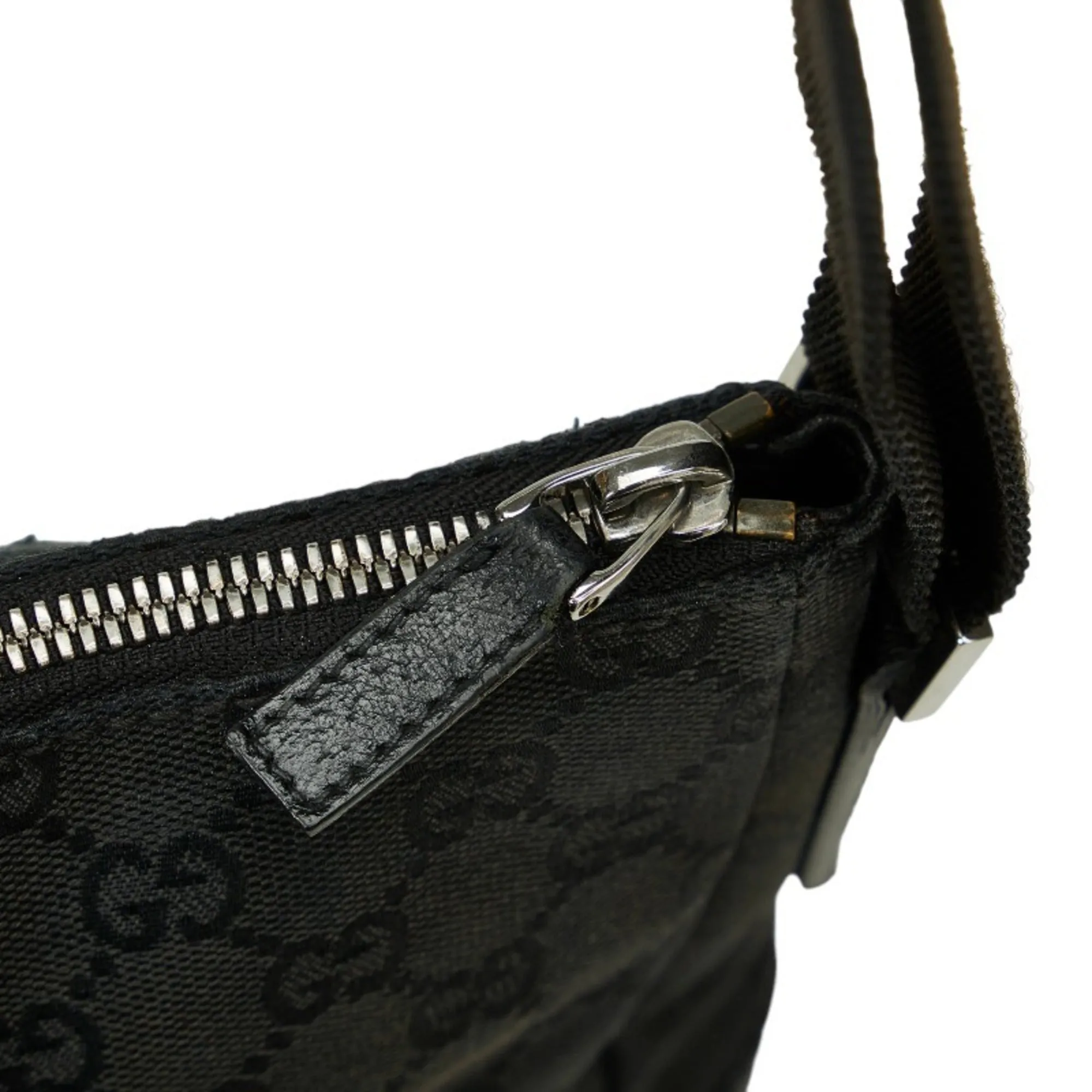 GG Bag Handcrafted Elegant Black Canvas 114273 GUCCI Leather Shoulder Women's