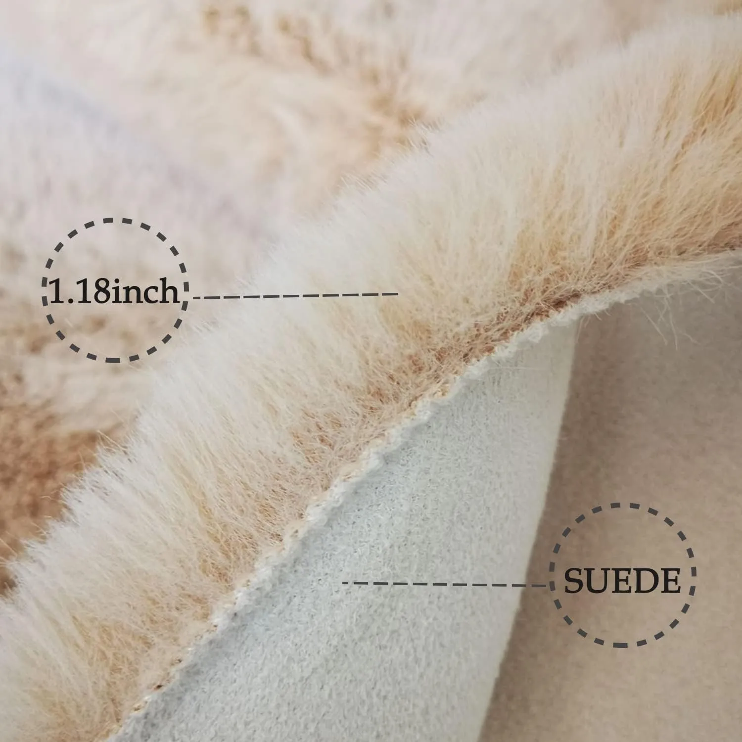 Ghouse Faux Rabbit Fur Round Rug 3ft Light Brown Beige Round Rugs for Bedroom Decor Fluffy Area Rugs for Living Room, no-Shedding Carpet Sheepskin Washable Rug Rome Decor