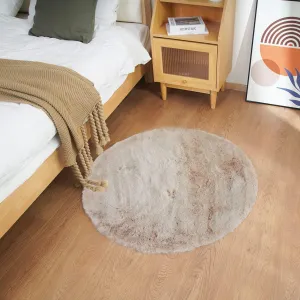 Ghouse Faux Rabbit Fur Round Rug 3ft Light Brown Beige Round Rugs for Bedroom Decor Fluffy Area Rugs for Living Room, no-Shedding Carpet Sheepskin Washable Rug Rome Decor