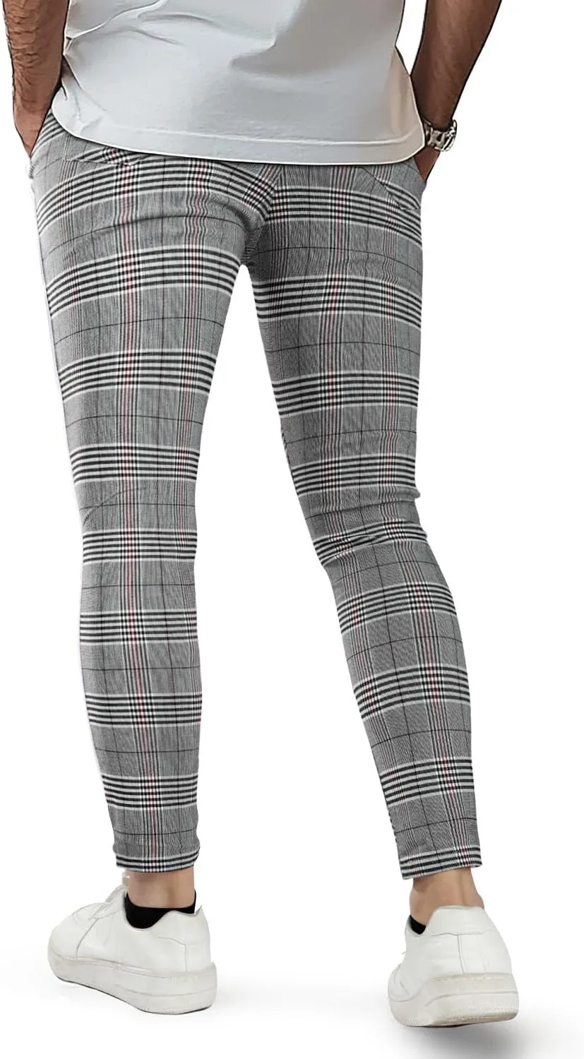 GINGTTO Mens Plaid Dress Pants Stretch Chino Pants Men Slim Fit