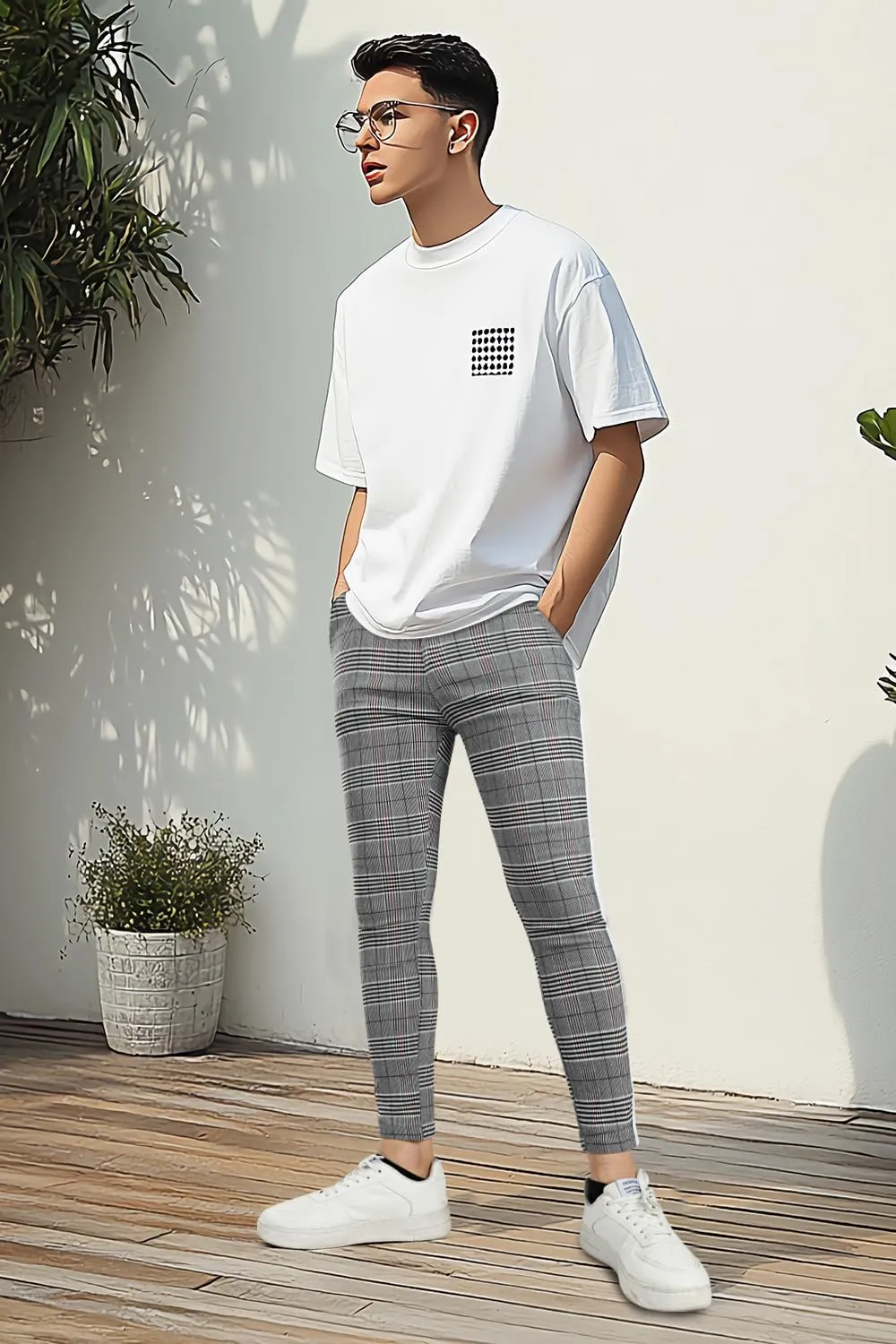 GINGTTO Mens Plaid Dress Pants Stretch Chino Pants Men Slim Fit
