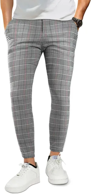 GINGTTO Mens Plaid Dress Pants Stretch Chino Pants Men Slim Fit