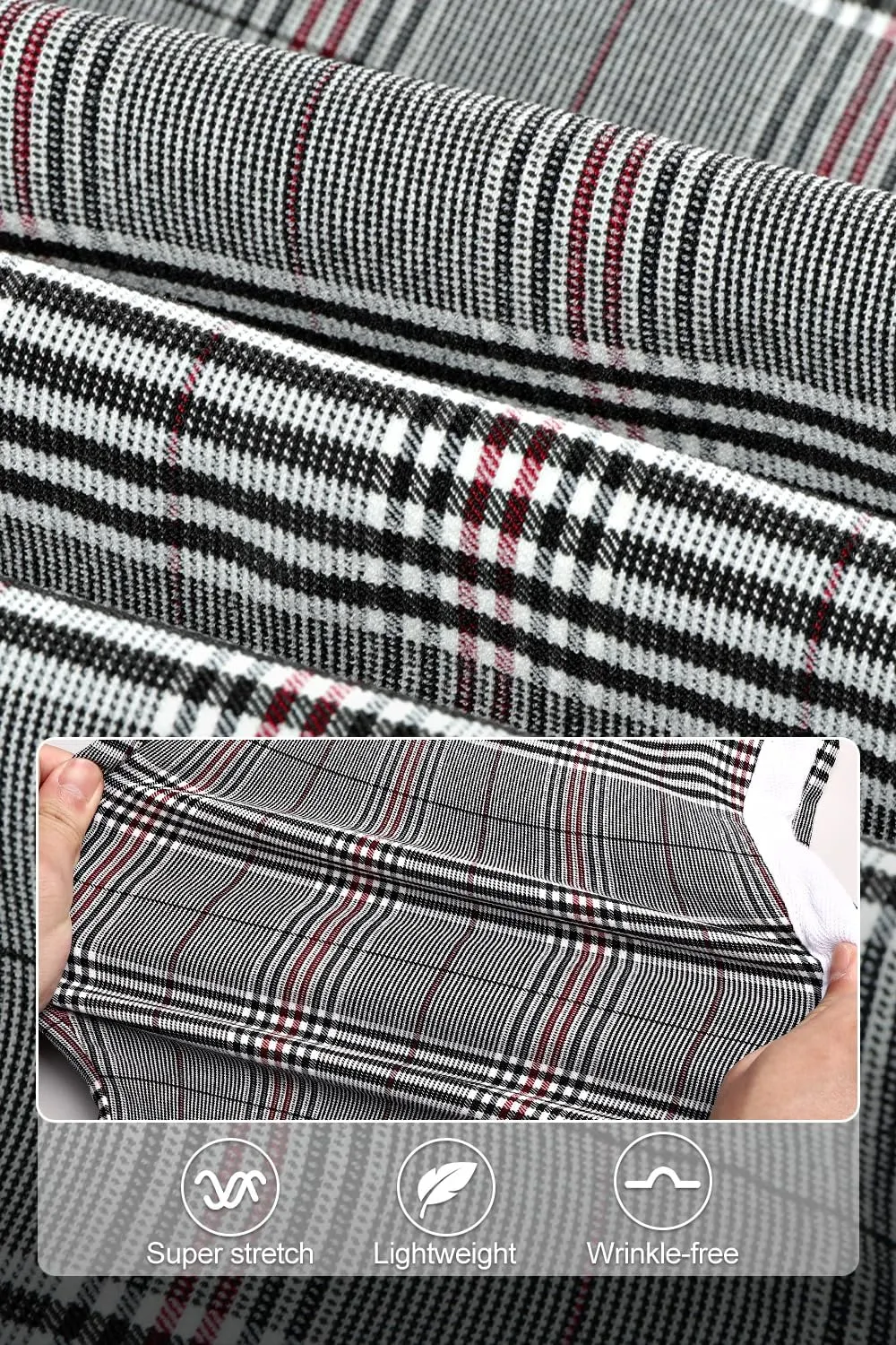 GINGTTO Mens Plaid Dress Pants Stretch Chino Pants Men Slim Fit