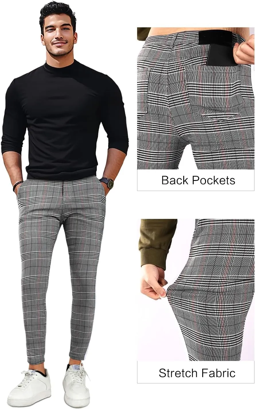 GINGTTO Mens Plaid Dress Pants Stretch Chino Pants Men Slim Fit