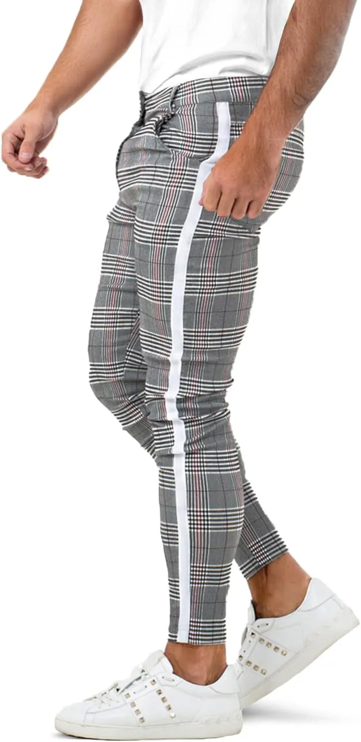 GINGTTO Mens Plaid Dress Pants Stretch Chino Pants Men Slim Fit
