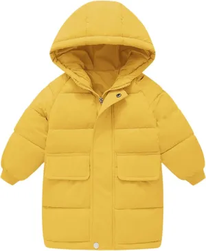 Girls' Long Hooded Puffer Jacket Kids Winter Thicken Padded Down Coat Toddler Water Resistant Quilted Puffer Coat