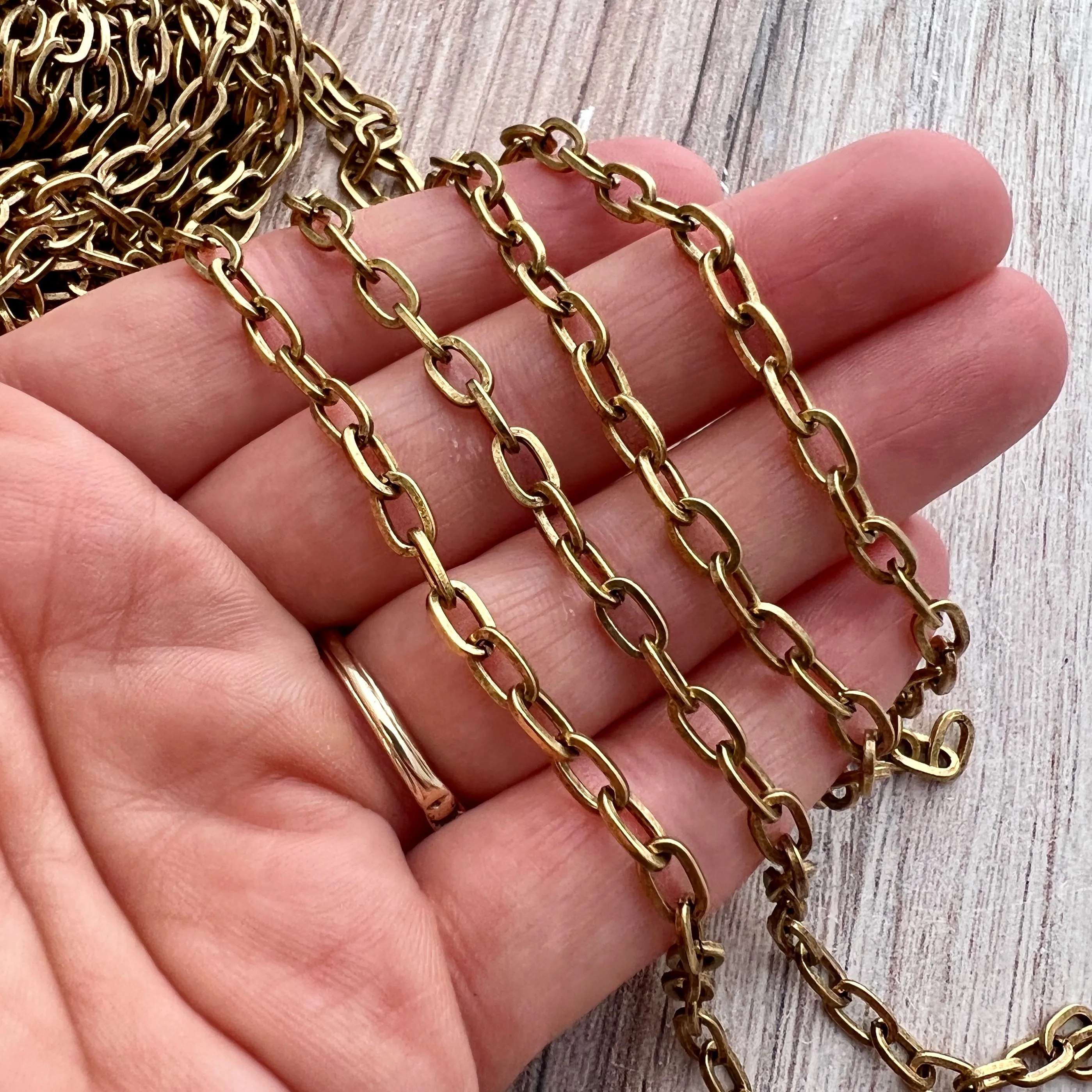 Gold Chain, Flat Oval Link Cable Chain, Jewelry Making Supplies, GL-2044