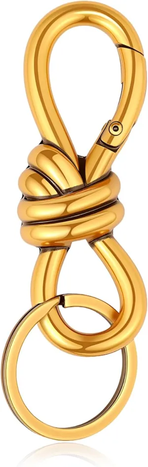 Gold Twist Knot Clasp Bag Charm Keychain D-Ring Keychain Trending Luxury Purse Fashion Accessory Heavy Duty Spring Snap Hook