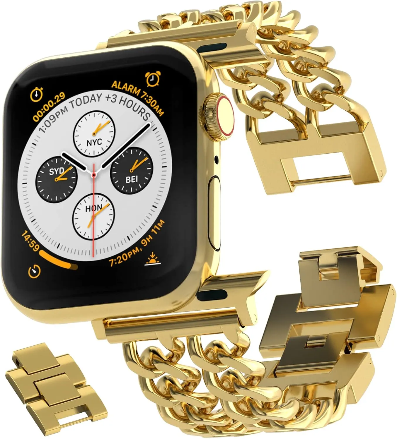 Gold Watch Bands for Women Compatible with Apple Watch Band 38mm 40mm 41mm 42mm 44mm 45mm 46mm 49mm Adjustable Metal Band Cowboy Steel Chain Bracelet for iWatch Series1/2/3/4/5/6/7/8/9/10/SE
