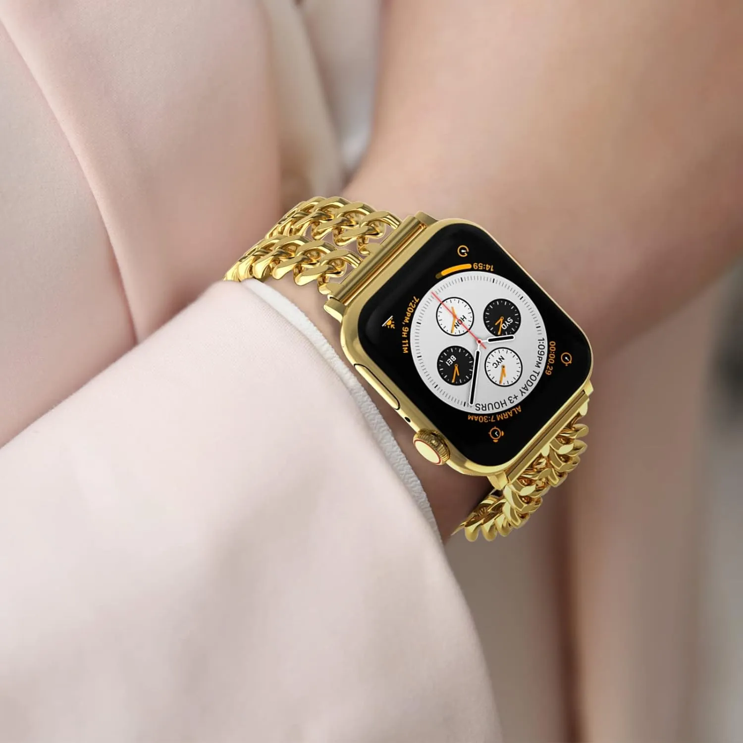 Gold Watch Bands for Women Compatible with Apple Watch Band 38mm 40mm 41mm 42mm 44mm 45mm 46mm 49mm Adjustable Metal Band Cowboy Steel Chain Bracelet for iWatch Series1/2/3/4/5/6/7/8/9/10/SE