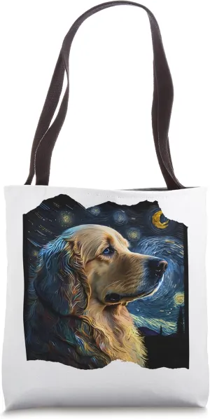 Golden Retriever Portrait Starry Night Van Gogh Style Art Tote Bag