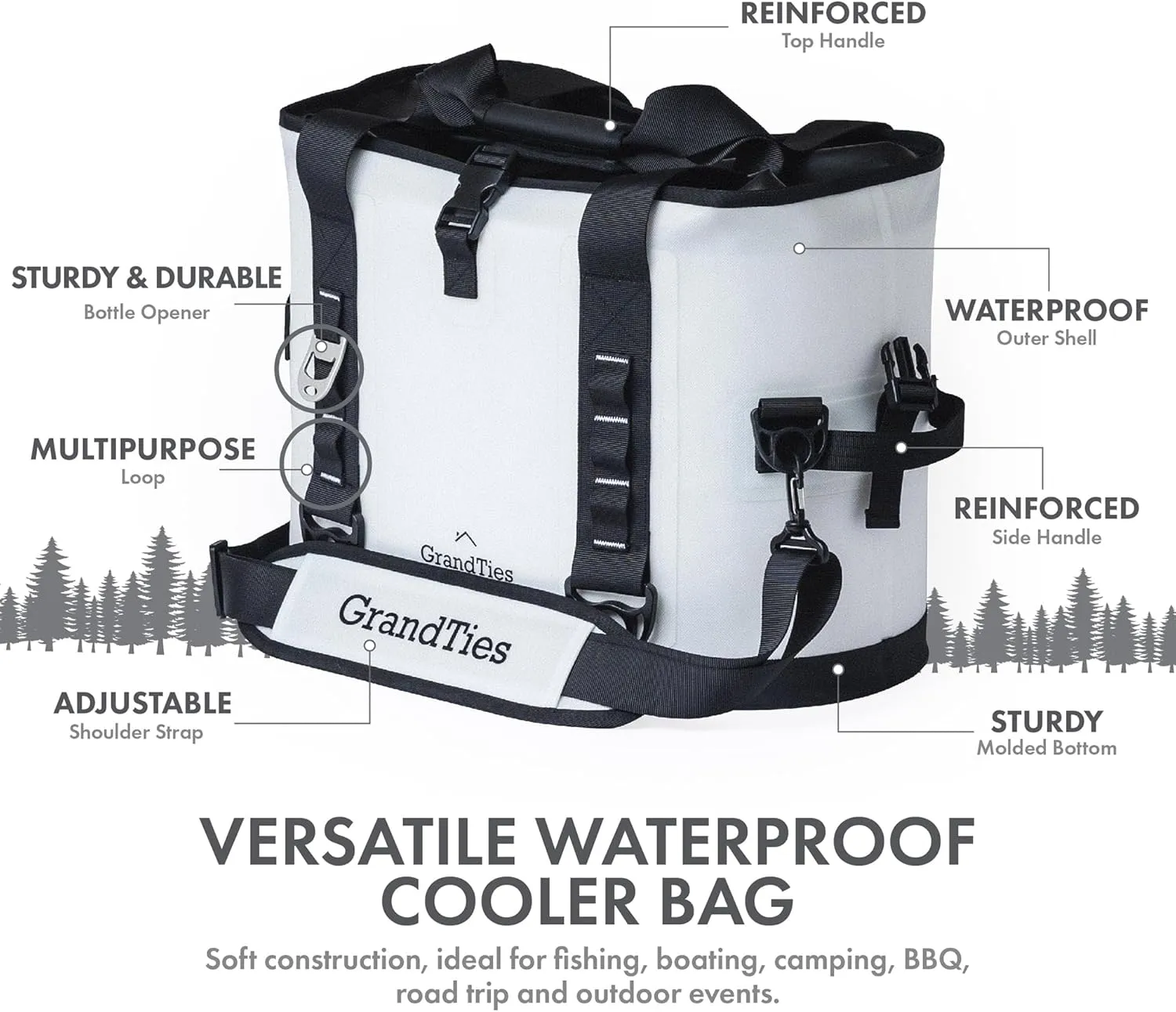 GrandTies 40 Can Portable Soft Cooler Bag - High-Performance Large Cooler - Leak Proof Waterproof Insulated Cooler Bag - Portable Ice Chest for Outdoor, Fishing, Beach, Travel, Camping