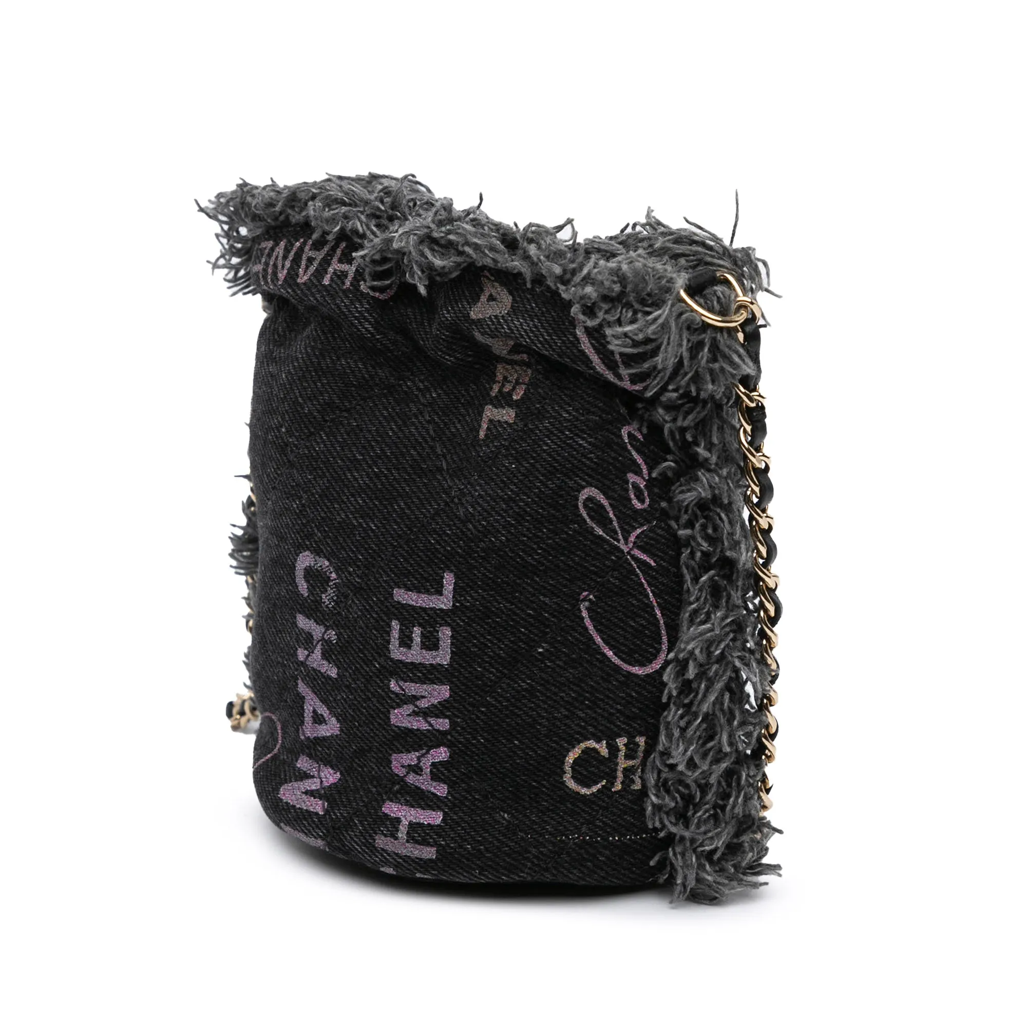 Gray Chanel Mini Denim Mood Bucket with Chain