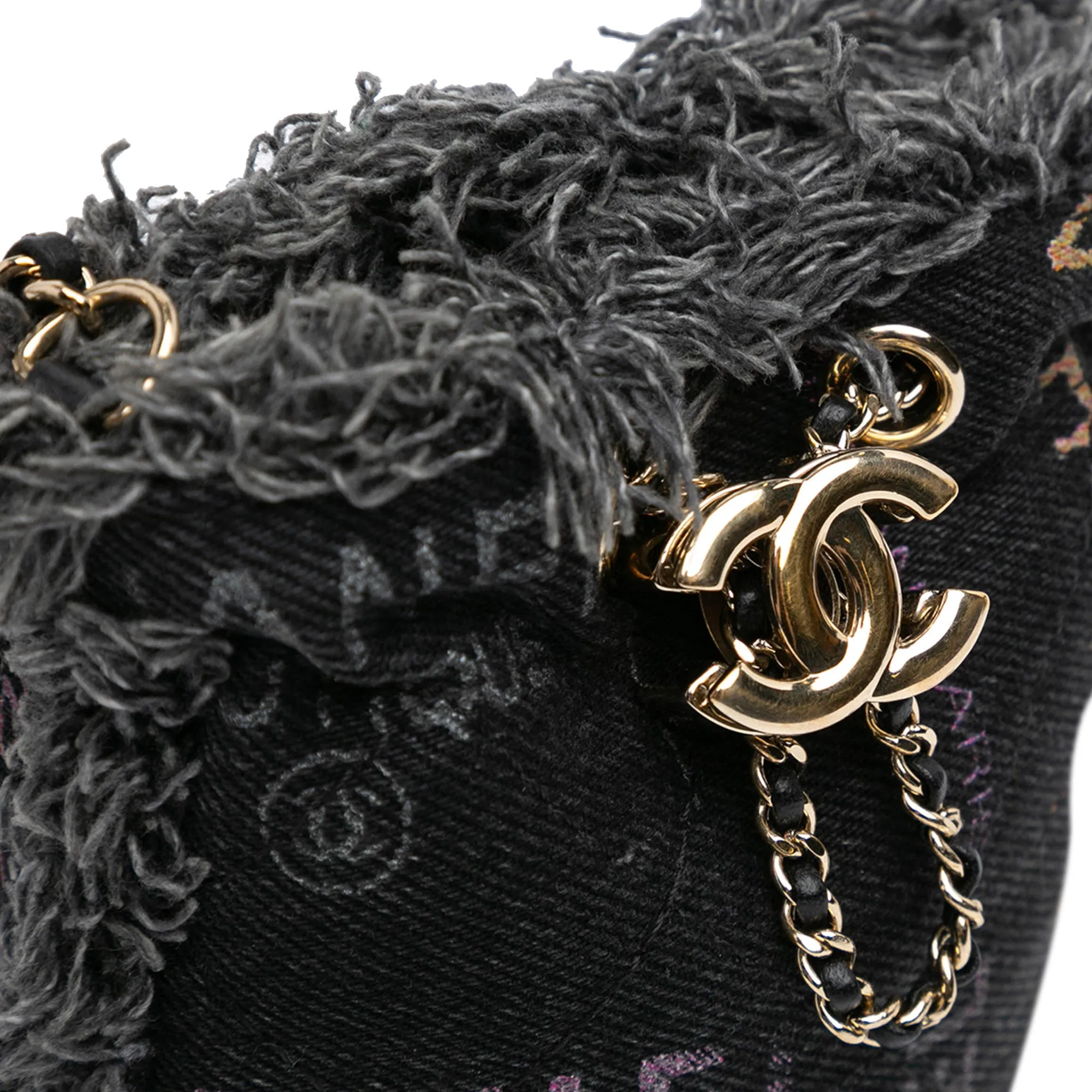 Gray Chanel Mini Denim Mood Bucket with Chain