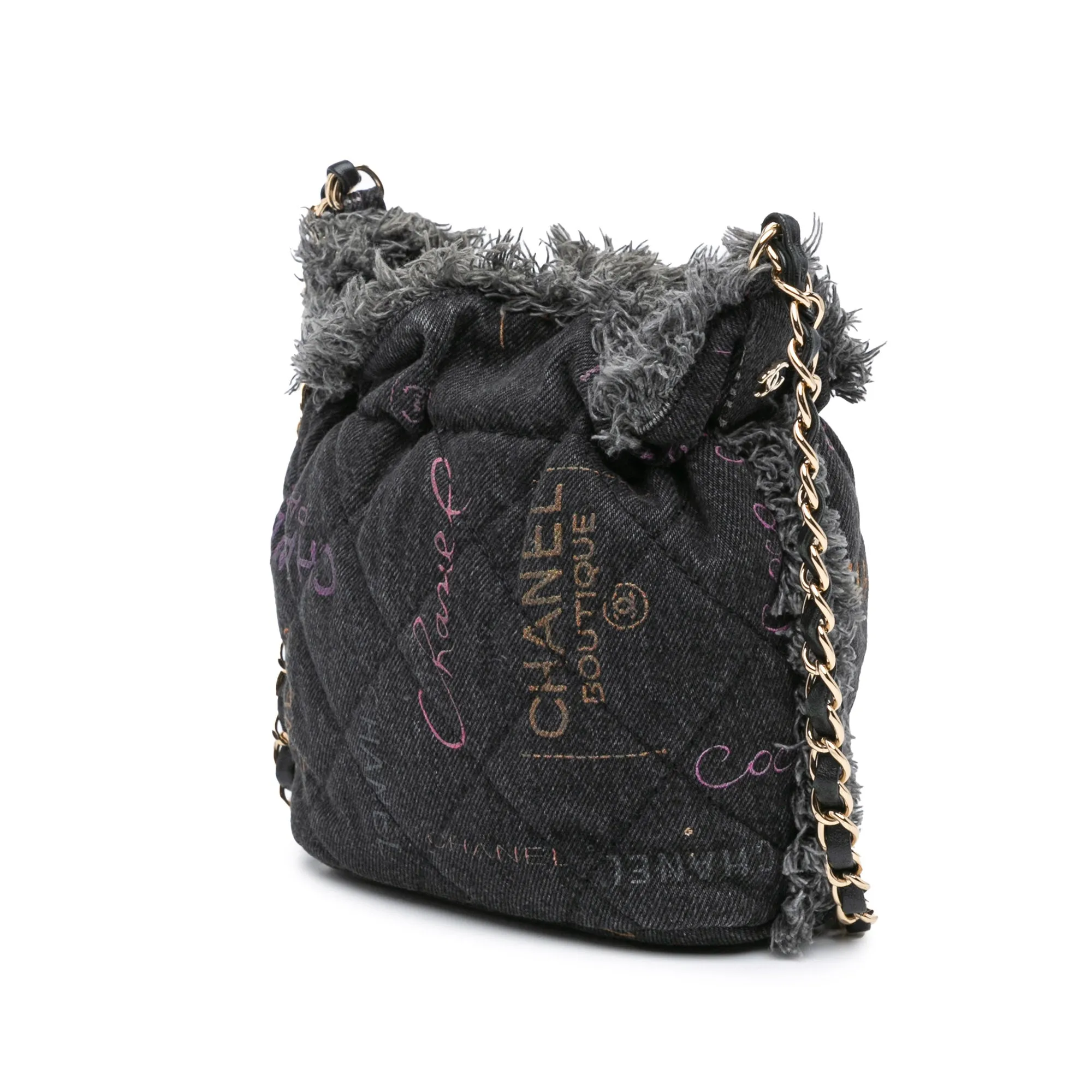 Gray Chanel Small Denim Mood Bucket with Chain