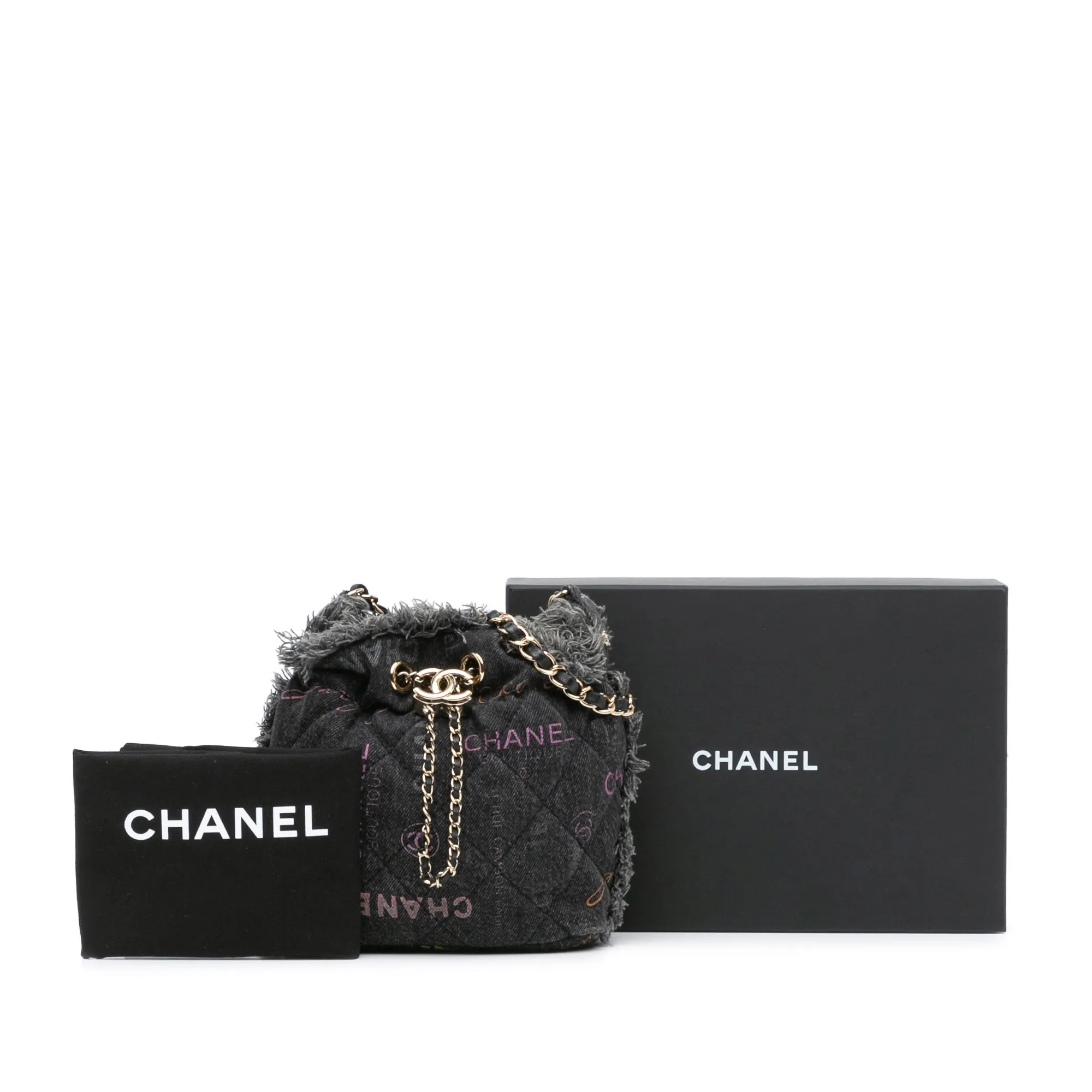 Gray Chanel Small Denim Mood Bucket with Chain