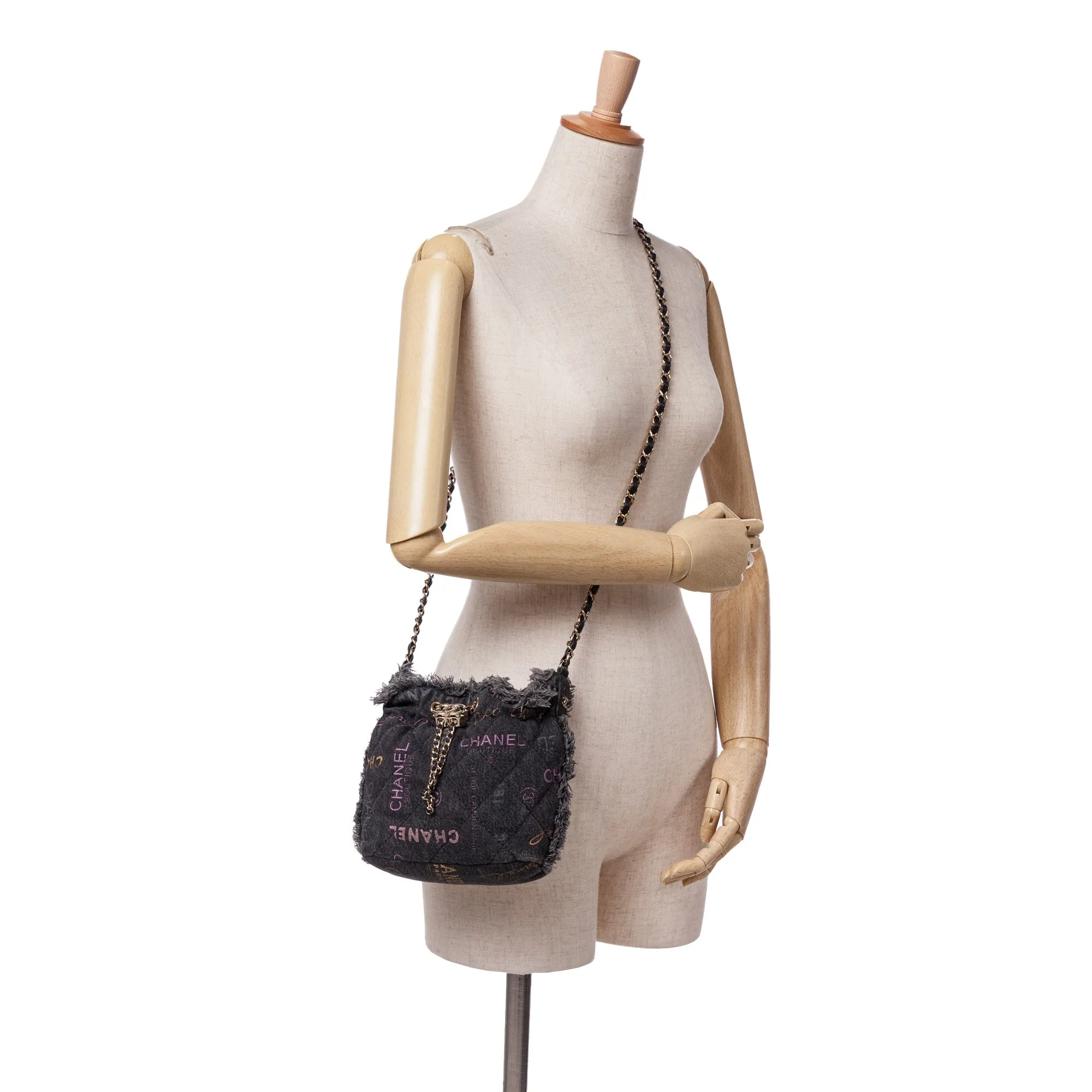 Gray Chanel Small Denim Mood Bucket with Chain
