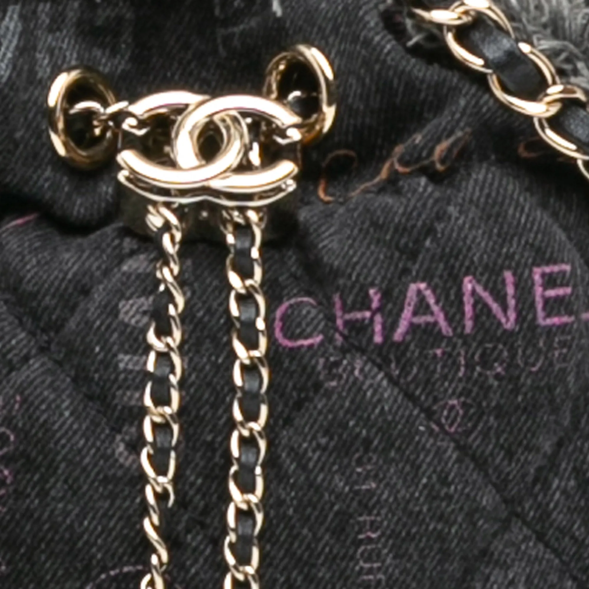 Gray Chanel Small Denim Mood Bucket with Chain